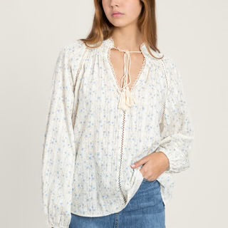 Blouse imprimée fleurs bleues ou roses ou jaunes