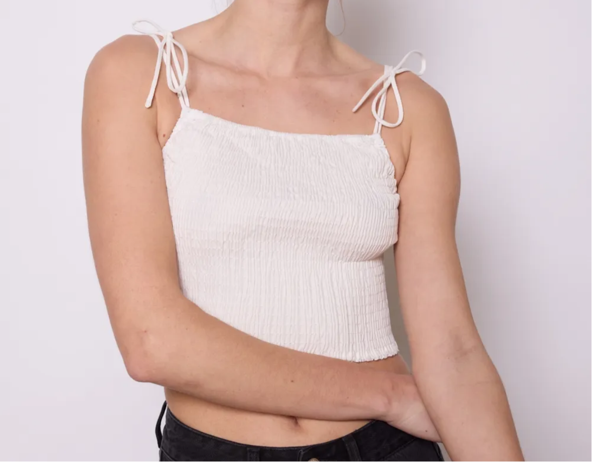 Top coton blanc fronce bretelles spaghettis