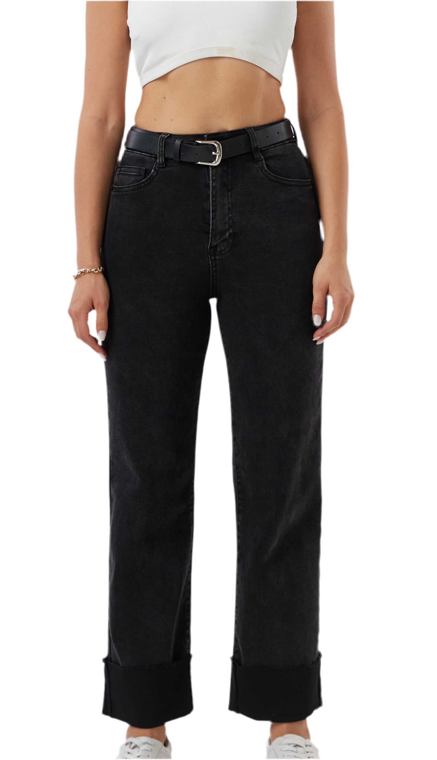 Jean noir revers Loose straight Lauli
