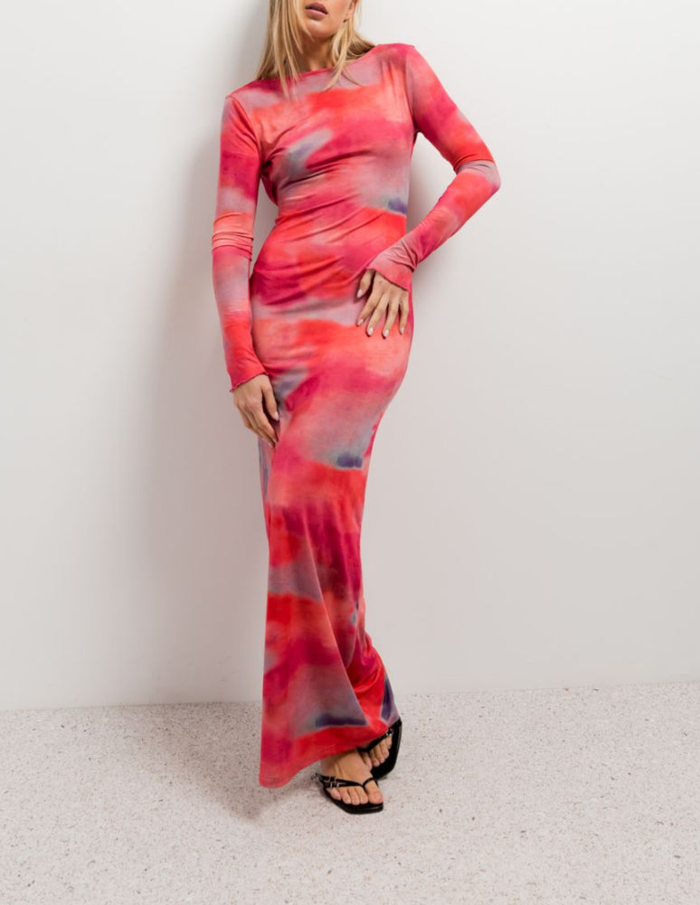 Robe rouge rose dos nu longue Elisa