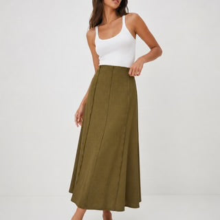 Jupe viscose fluide kaki