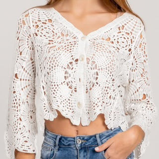 Gilet crochet beige ou blanc