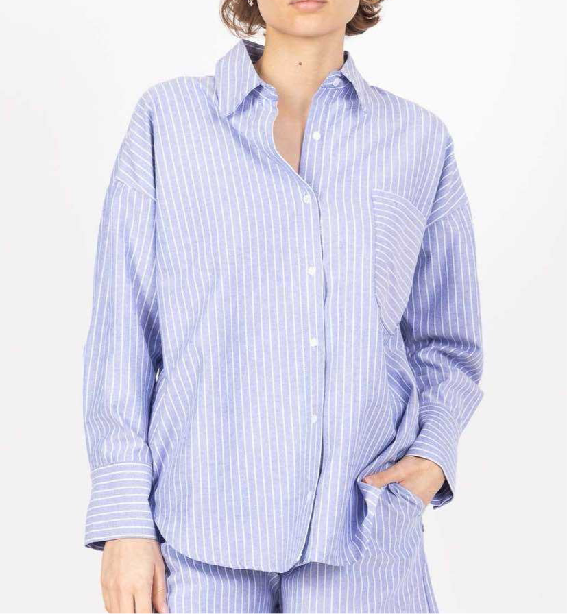 Chemise rayée blanc fond beige ou bleu