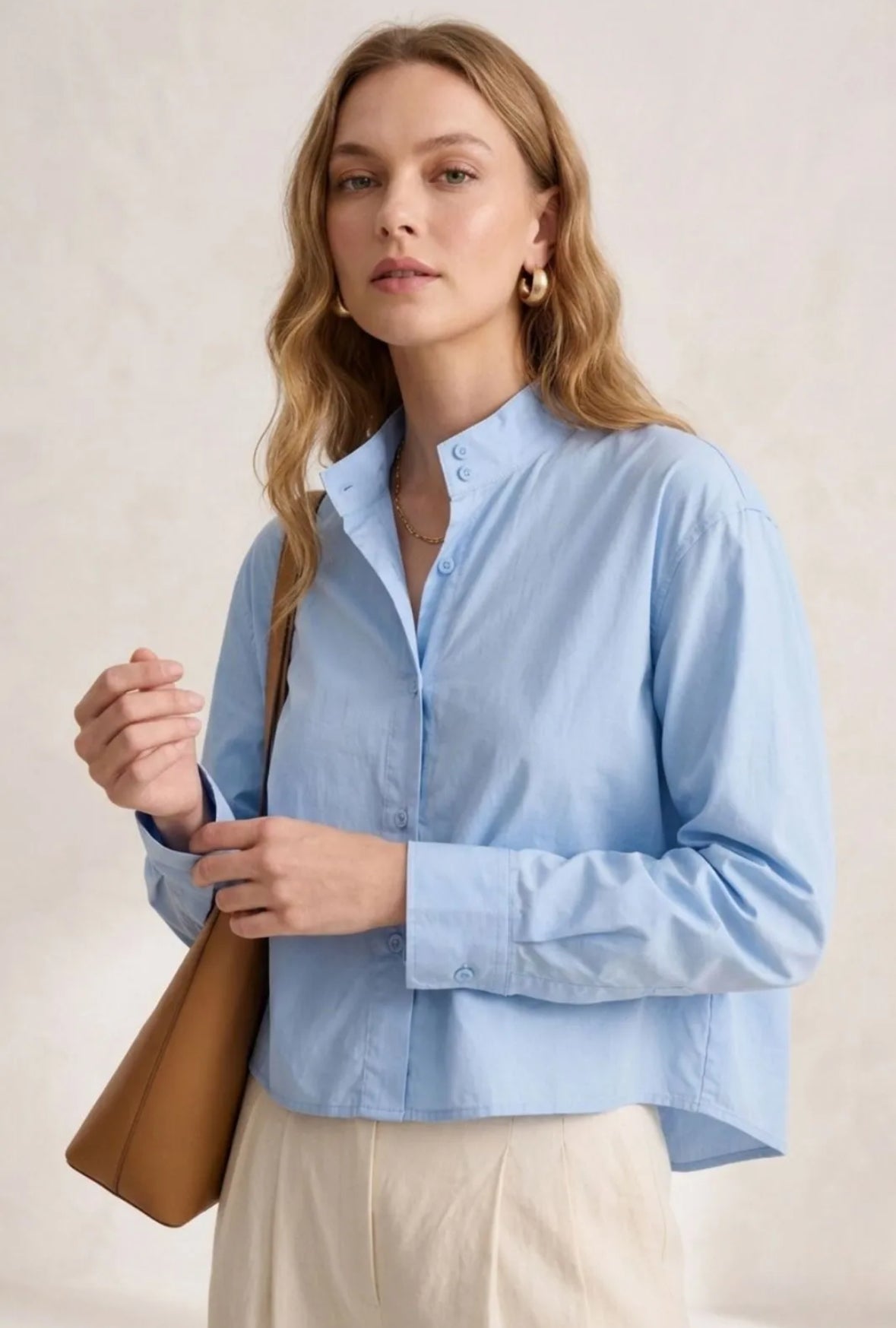 Chemise courte col Mao double boutonnage percale de coton