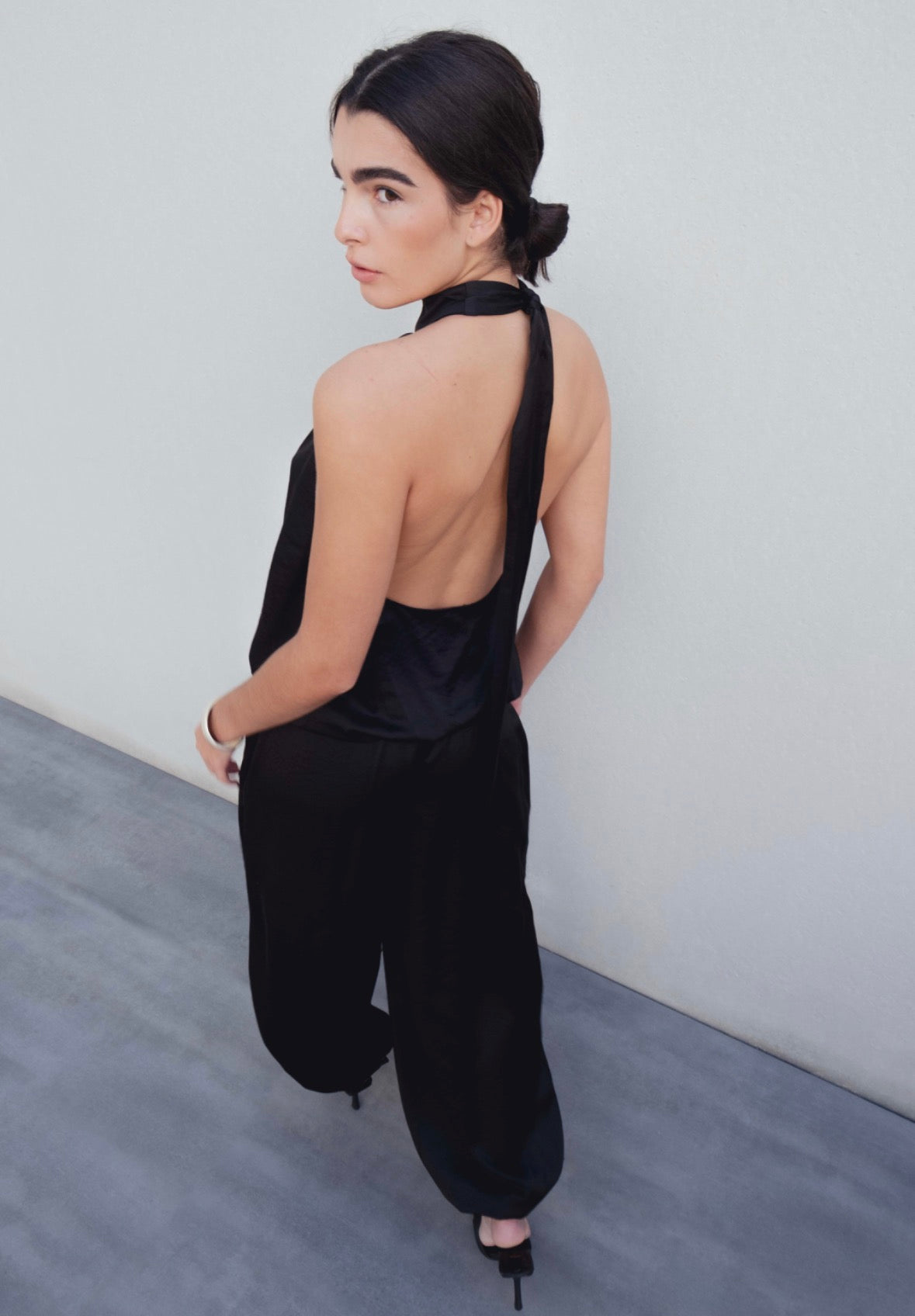 Pantalon noir satin