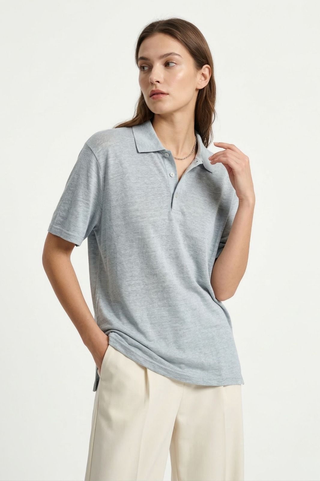 Polo manches courtes en maille lin