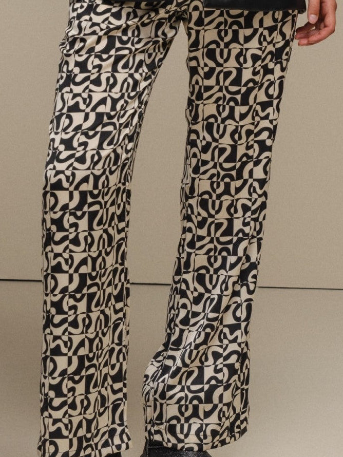 Pantalon satin motif géométrique noir et blanc