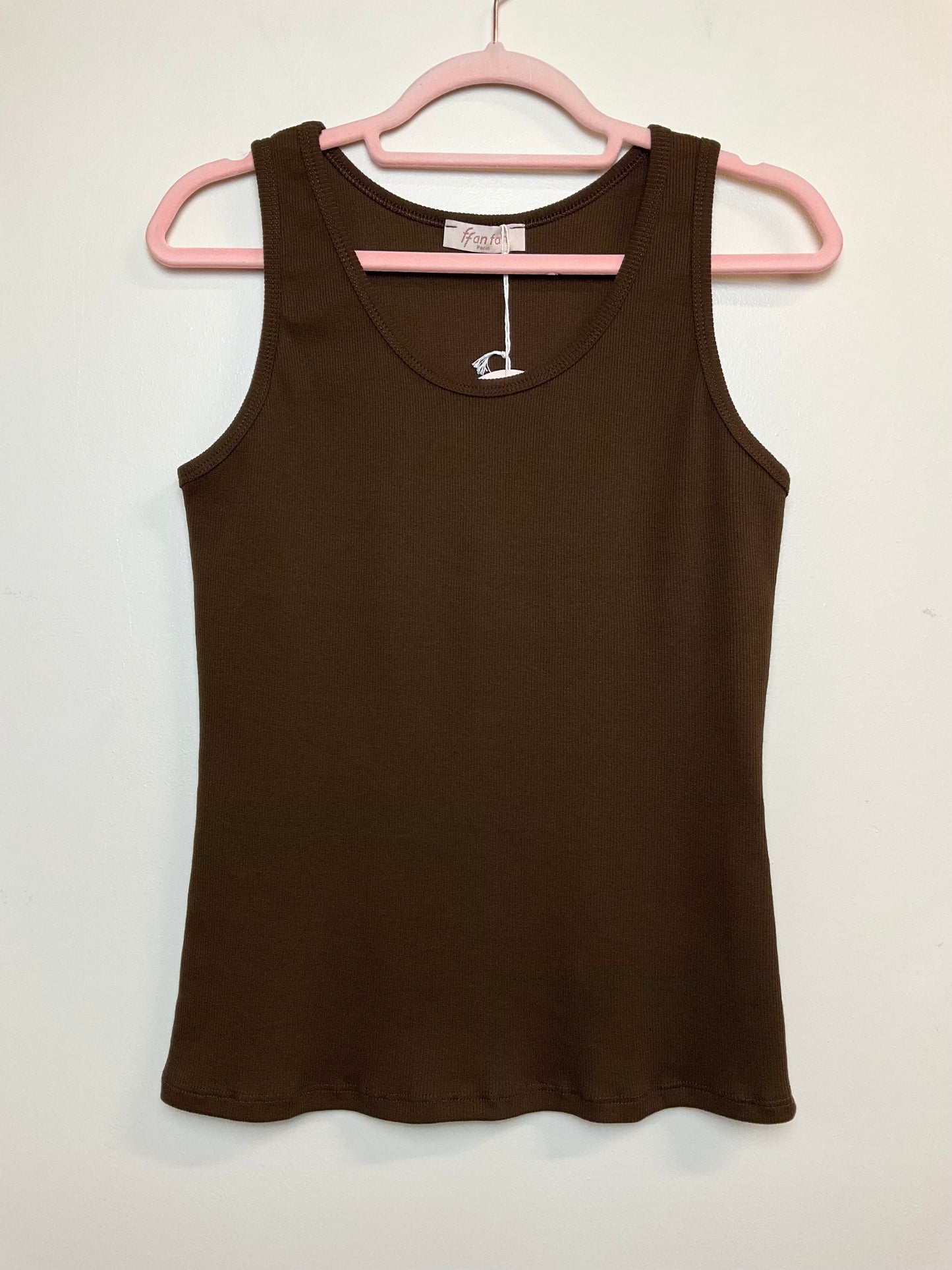Débardeur coton noir, camel, blanc rose