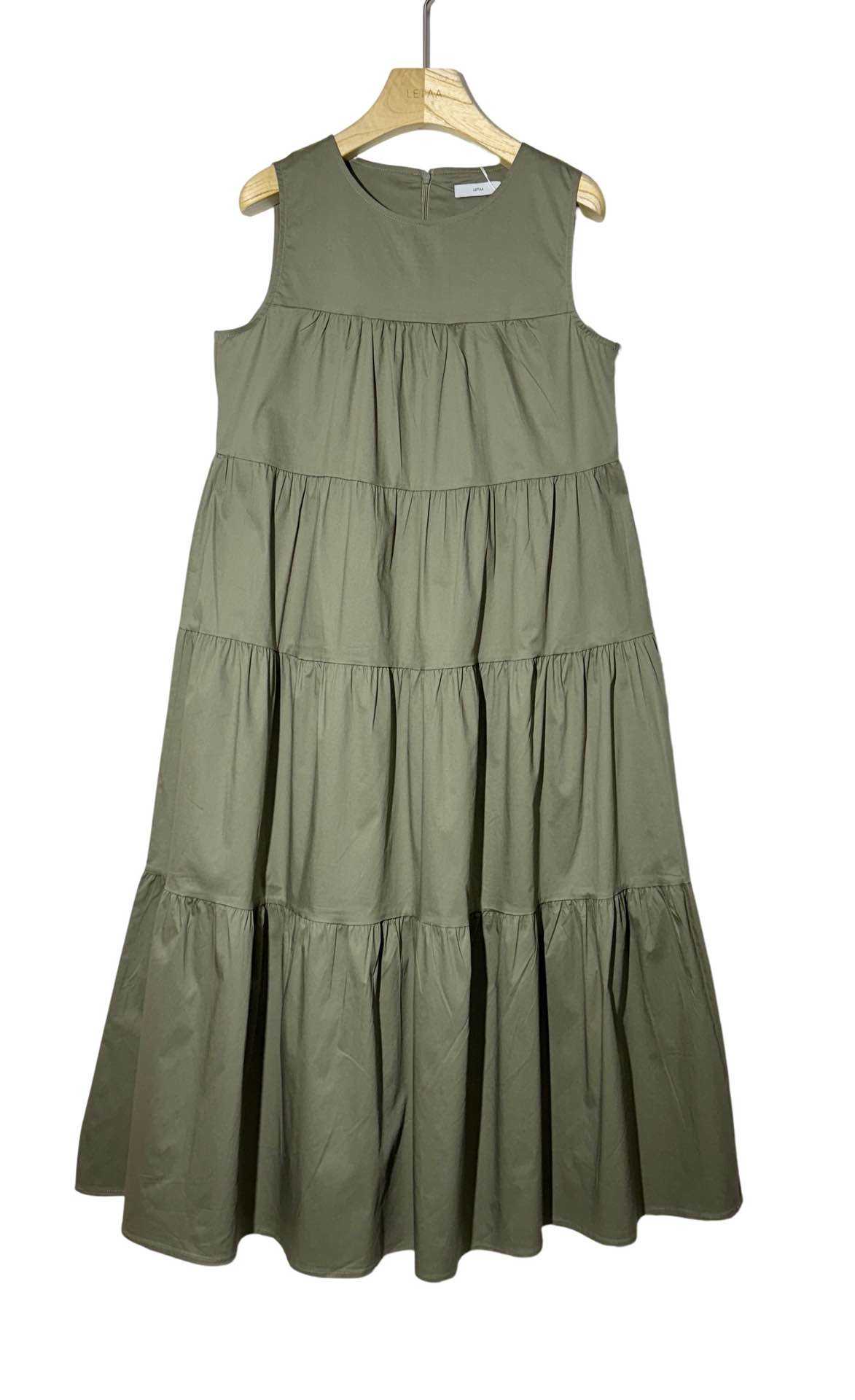 Robe longue volant popeline coton Kaki