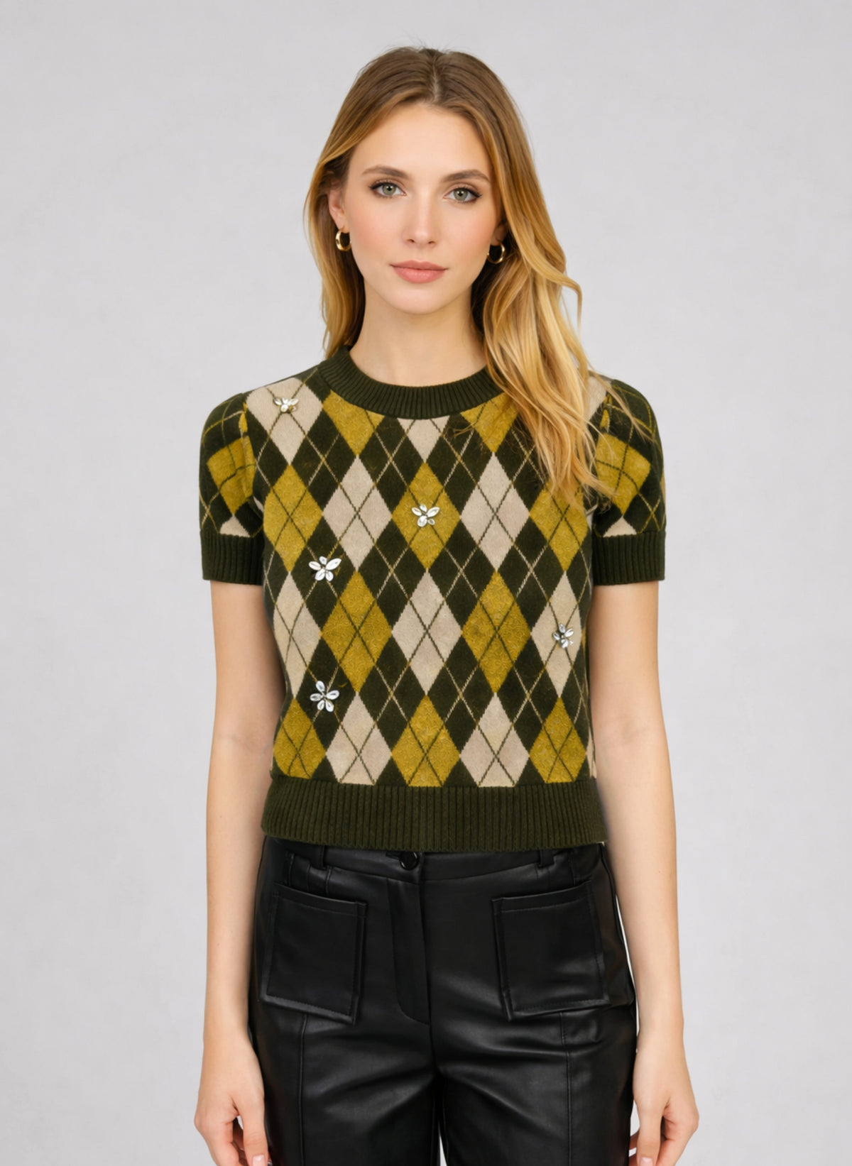 Pull motif argyle et strass coloris divers Ange