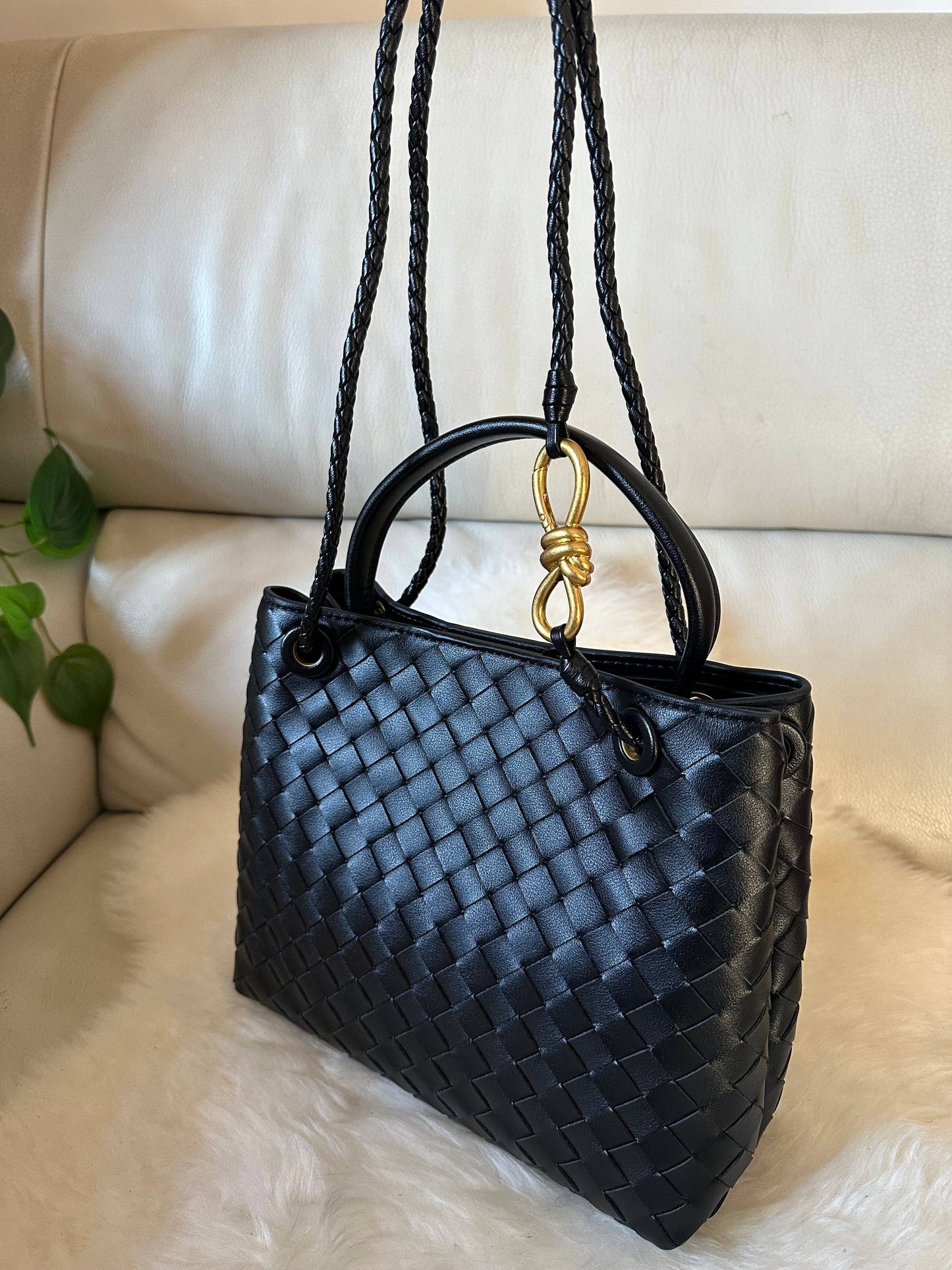 sac en cuir véritable tissé