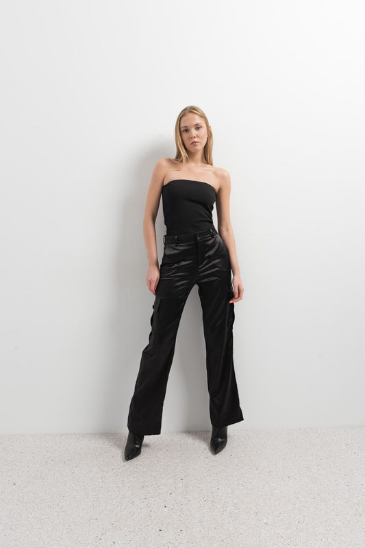 Pantalon Cargo satin noir (1)