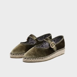 Ballerines velours beige bleu noir rose ou vert semelles corde
