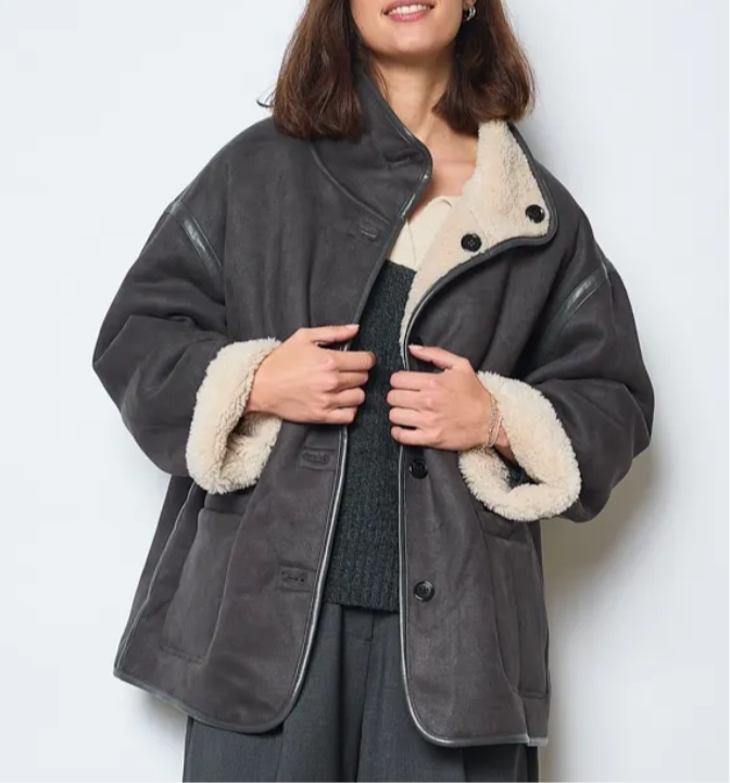 Veste réversible grise effet peau retourné