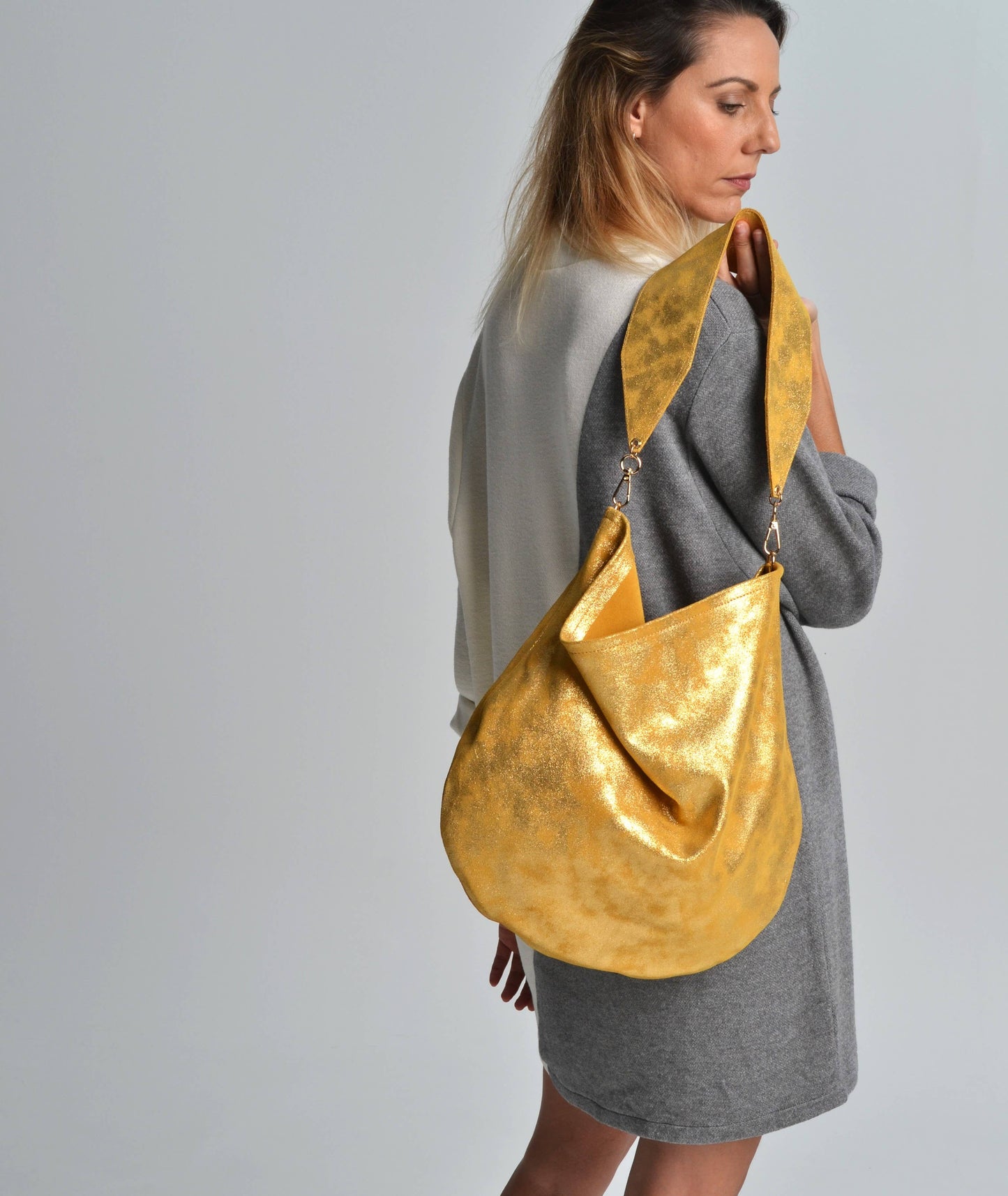 Sac en cuir pailleté Anna couleur or