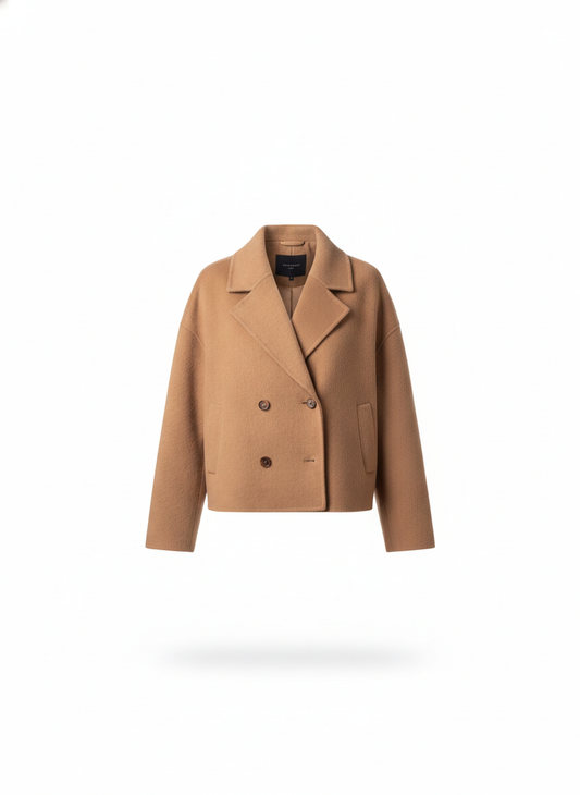 Veste croisée camel en laine - packshot