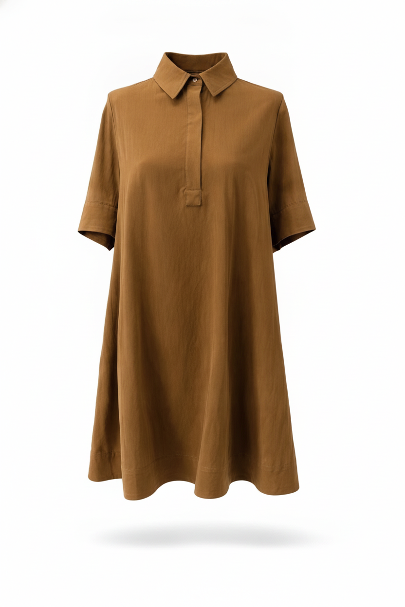 Robe trapèze courte popeline coton marron - packshot