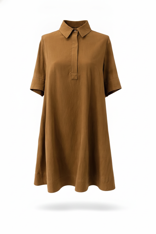 Robe trapèze courte popeline coton marron - packshot