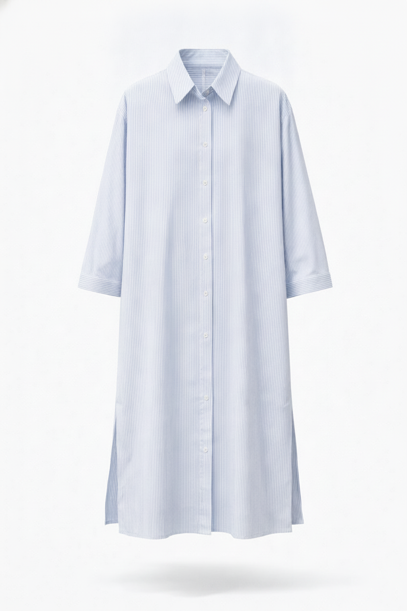 Robe chemise longue Oxford bleu ciel - packshot