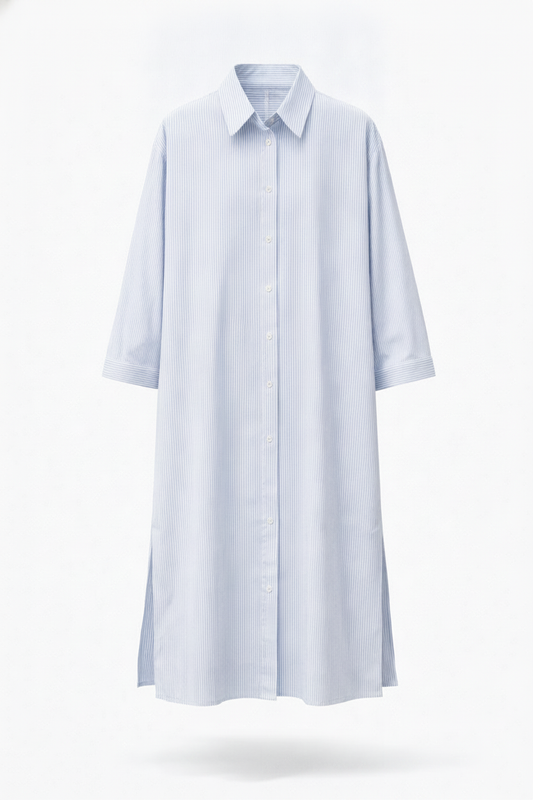 Robe chemise longue Oxford bleu ciel - packshot