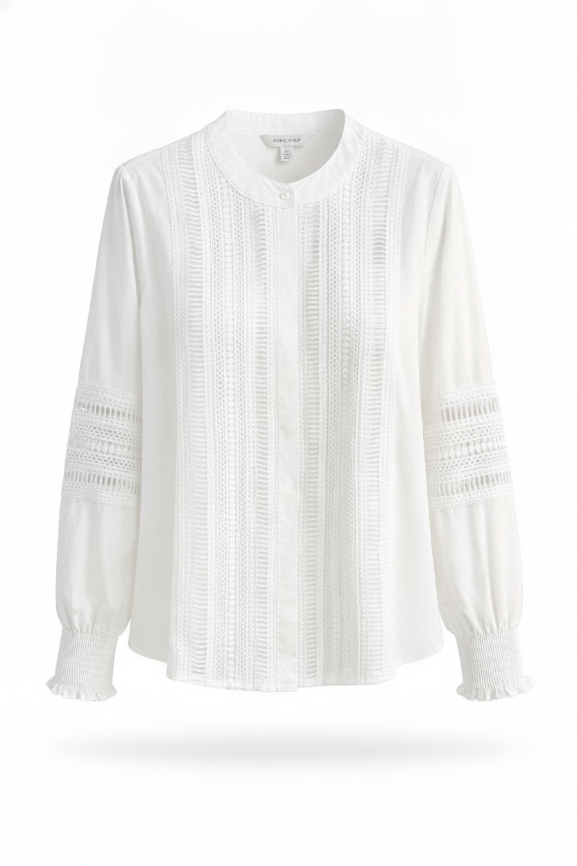 Chemise blanche brodé col mao - packshot