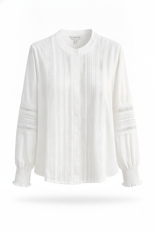 Chemise blanche brodé col mao - packshot