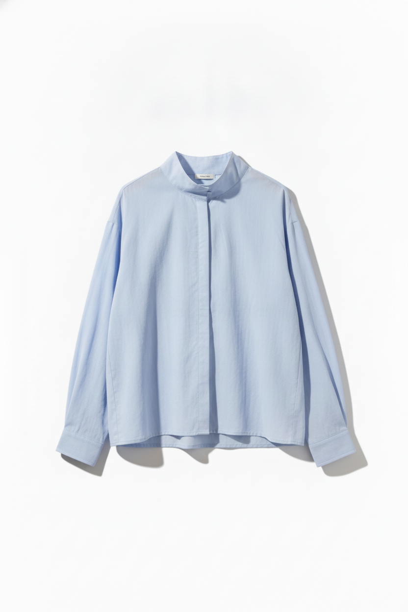 Chemise col Mao souple tencel ciel ou beige - packshot