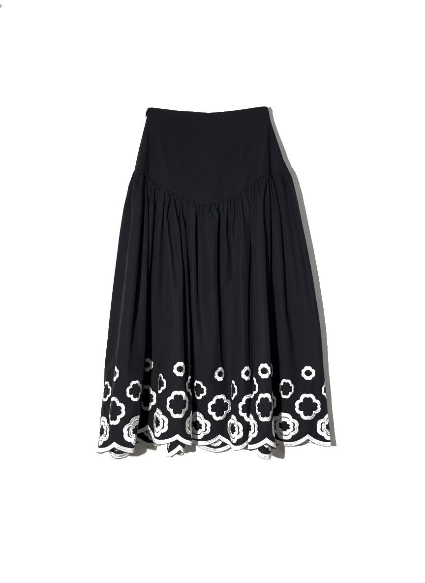 Jupe coton noire brodée - packshot