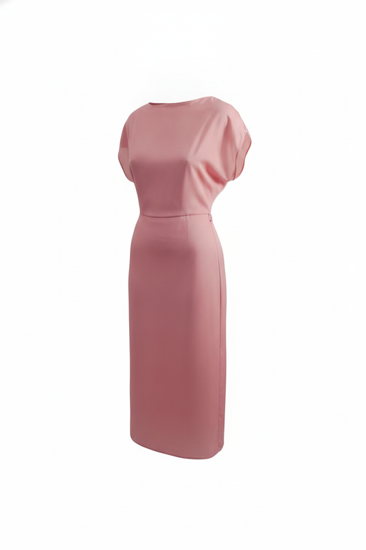 Robe satin rose ceinturée - packshot