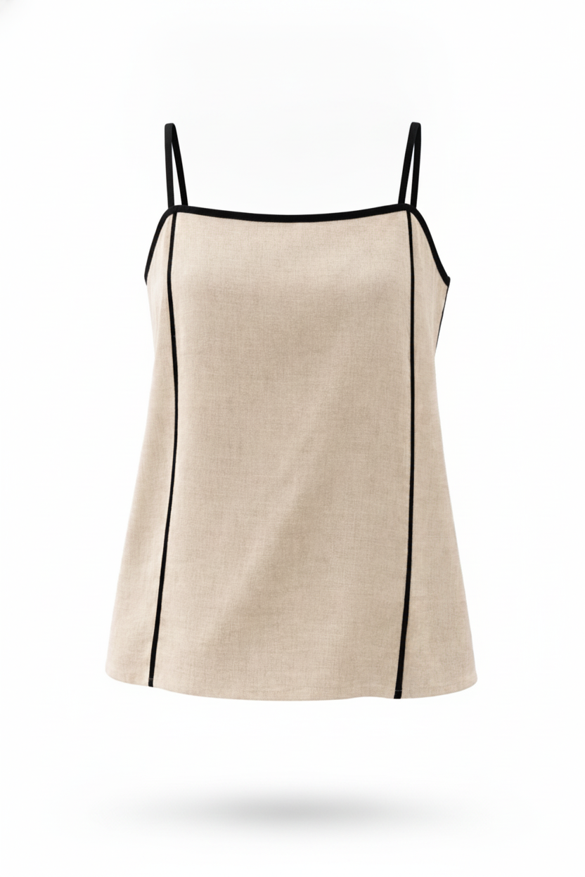 Top beige biais noir lin et tencel assorti - packshot