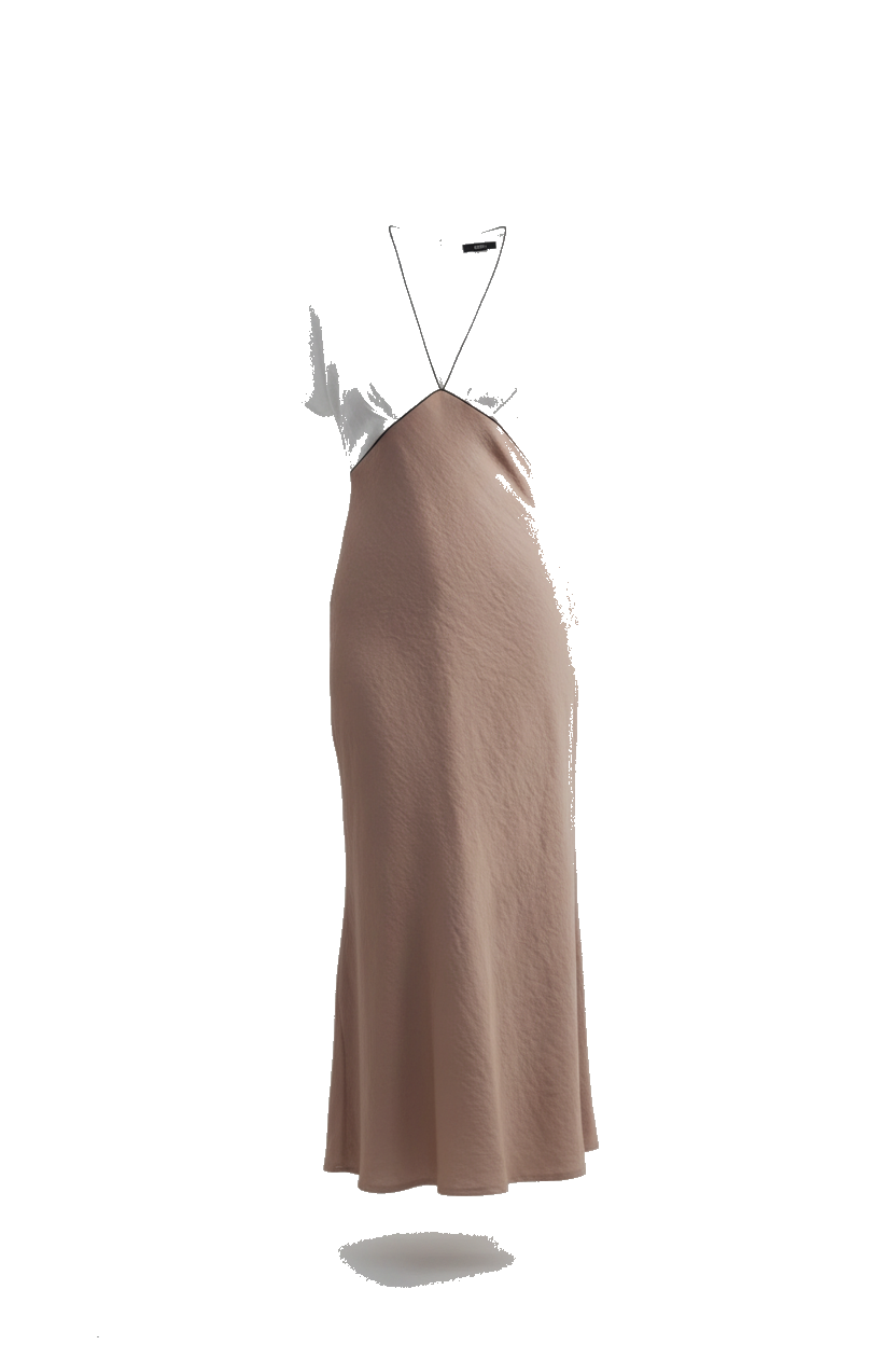 Robe satin tricolore blanche, beige bord noir - packshot