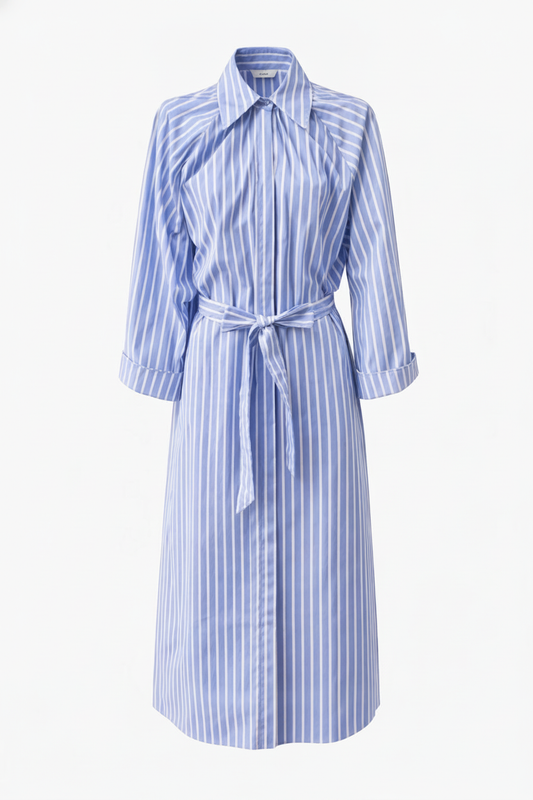 Robe midi rayée coton bleu ou blanche - packshot