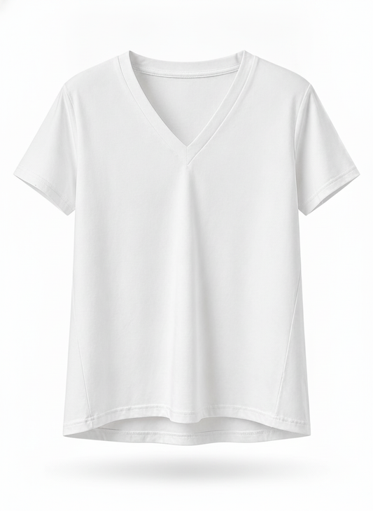 T shirt blanc col V - packshot