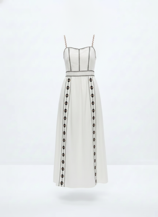 Robe longue blanche motif noir - packshot