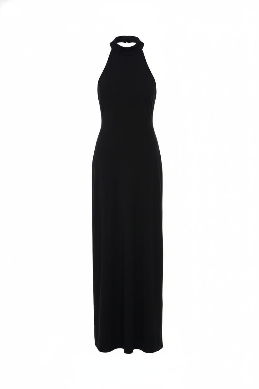 Robe longue noire dos nu - packshot