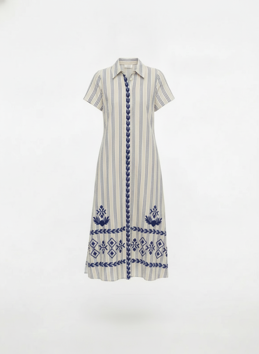 Robe chemise rayée brodée - packshot