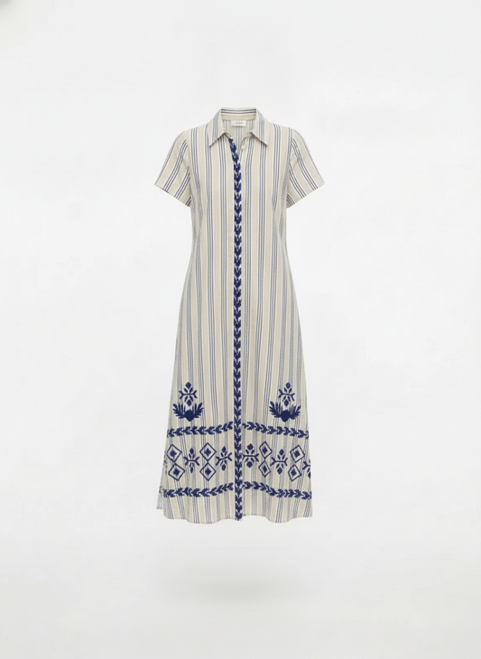 Robe chemise rayée brodée - packshot