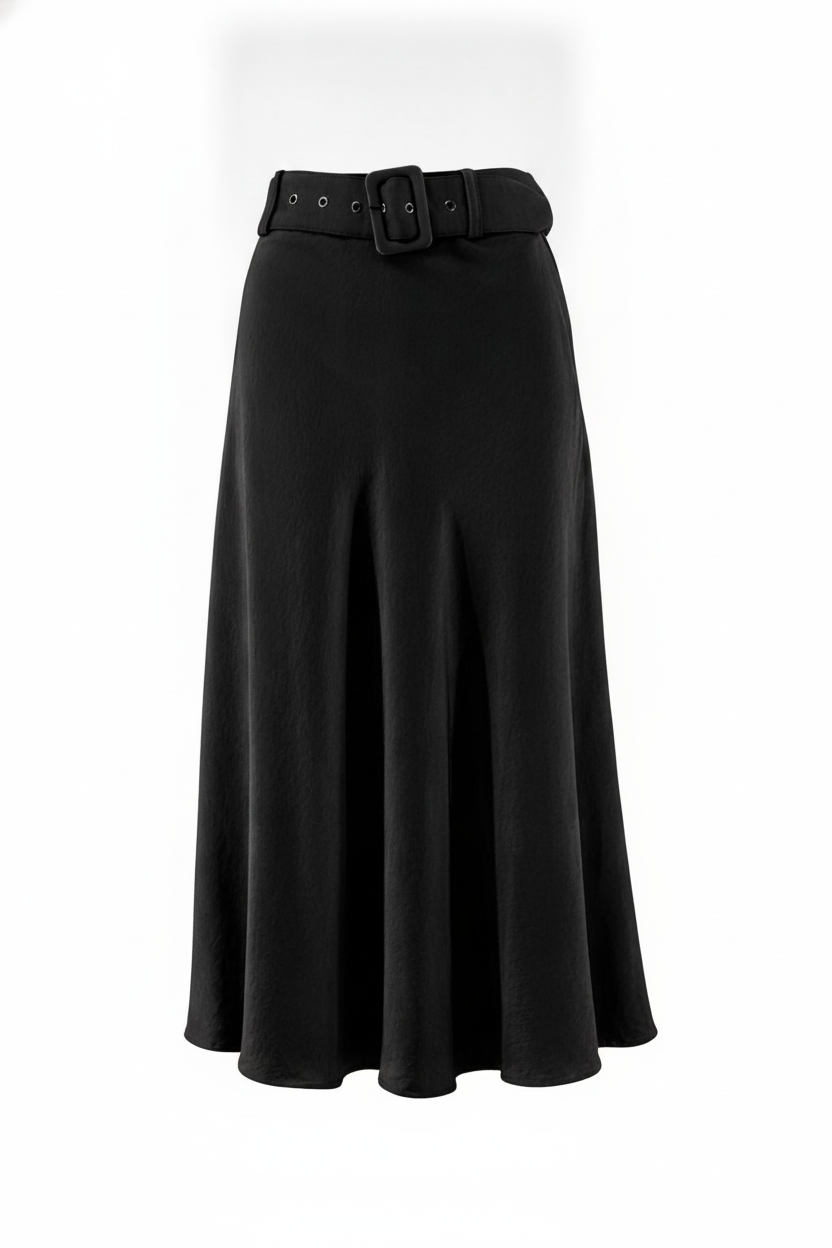 Jupe longue satin avec ceinture - packshot