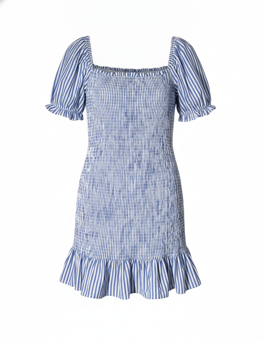 Robe courte rayé bleu et blanc smocks - packshot
