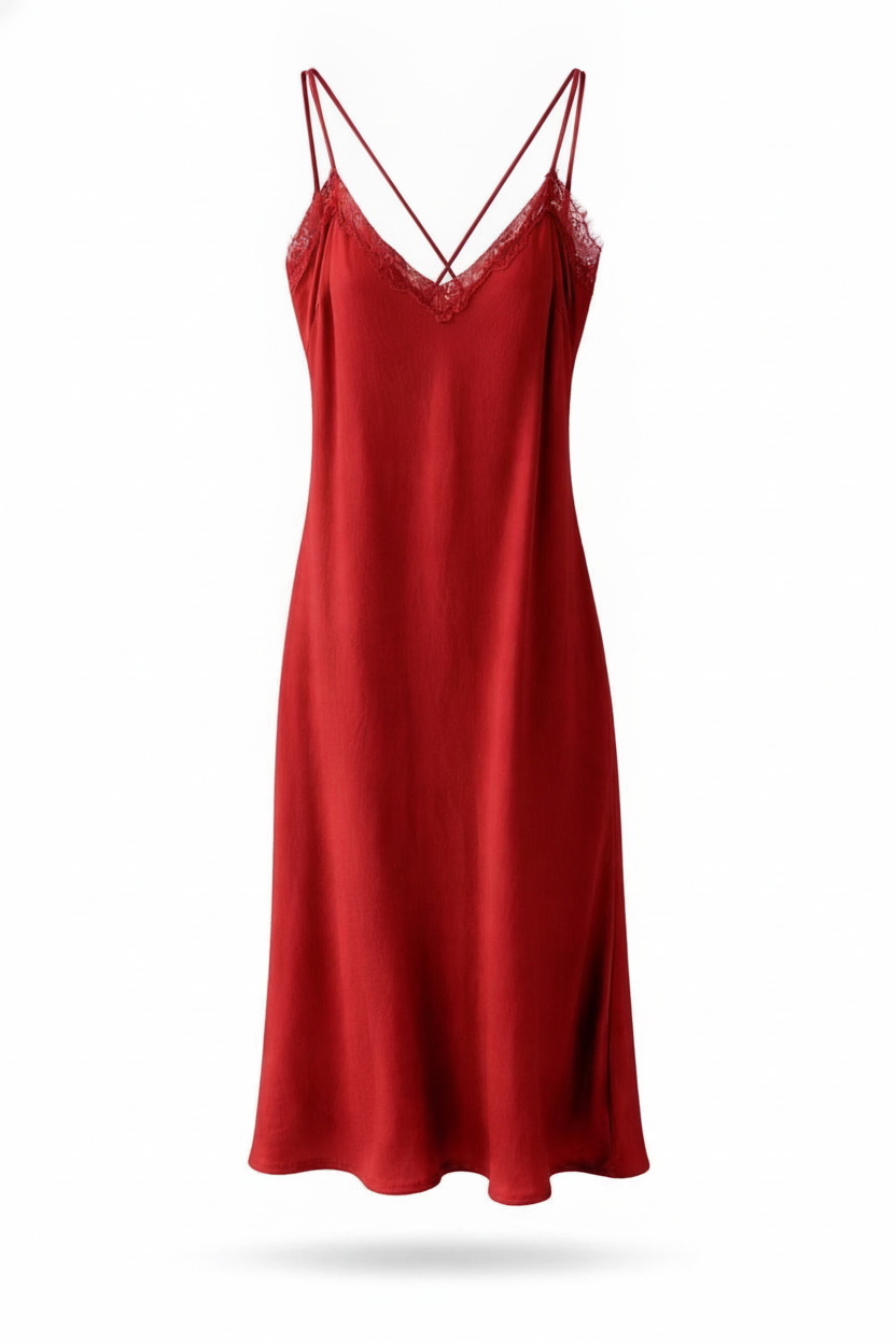 Robe midi satin et dentelles - packshot