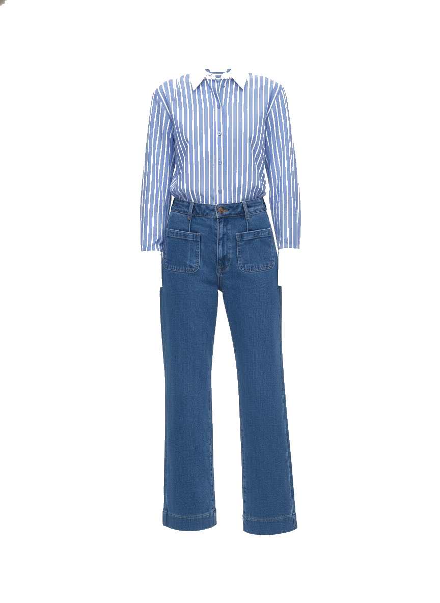 Chemise bleue rayée col et poignets blancs - packshot