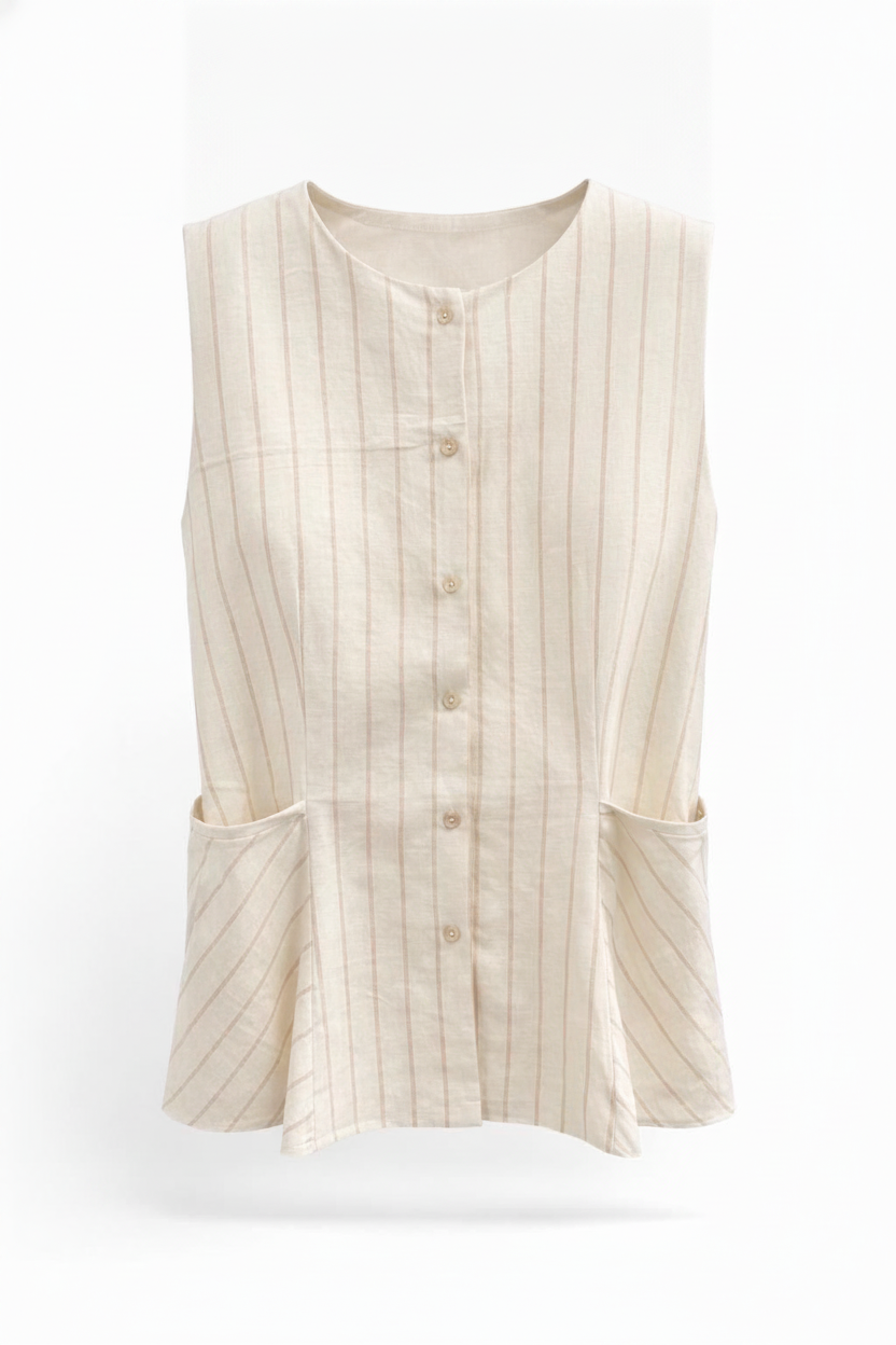 Gilet sans manches beige rayé lurex - packshot