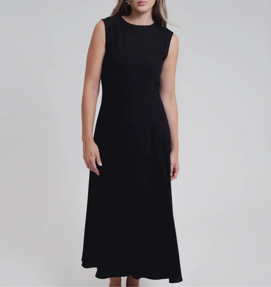 Robe noire longue sans manches surpiqûres Elisa