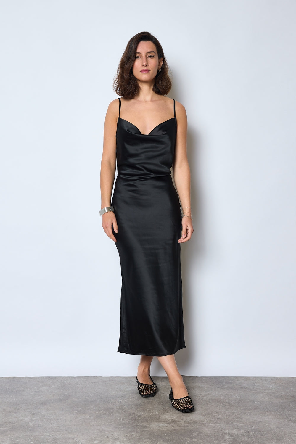 Robe satin mi longue