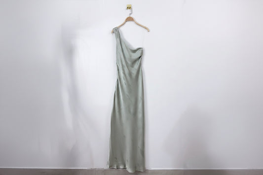 Robe longue satin asymétrique dos nu