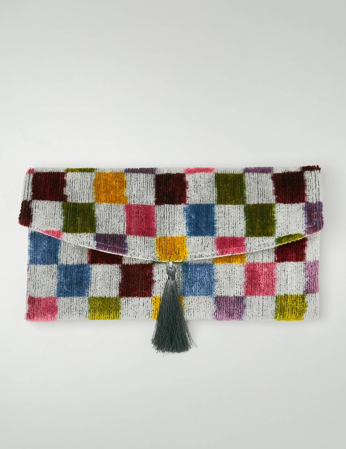 Pochette ikat en velours de soie - Sac à main bohème mosaïque vive