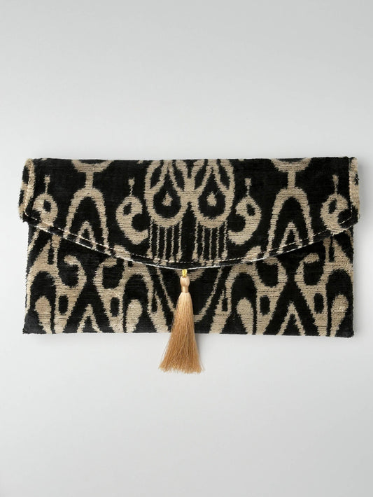 Pochette ikat en velours de soie - Sac bohème Ombres d'Ivoire