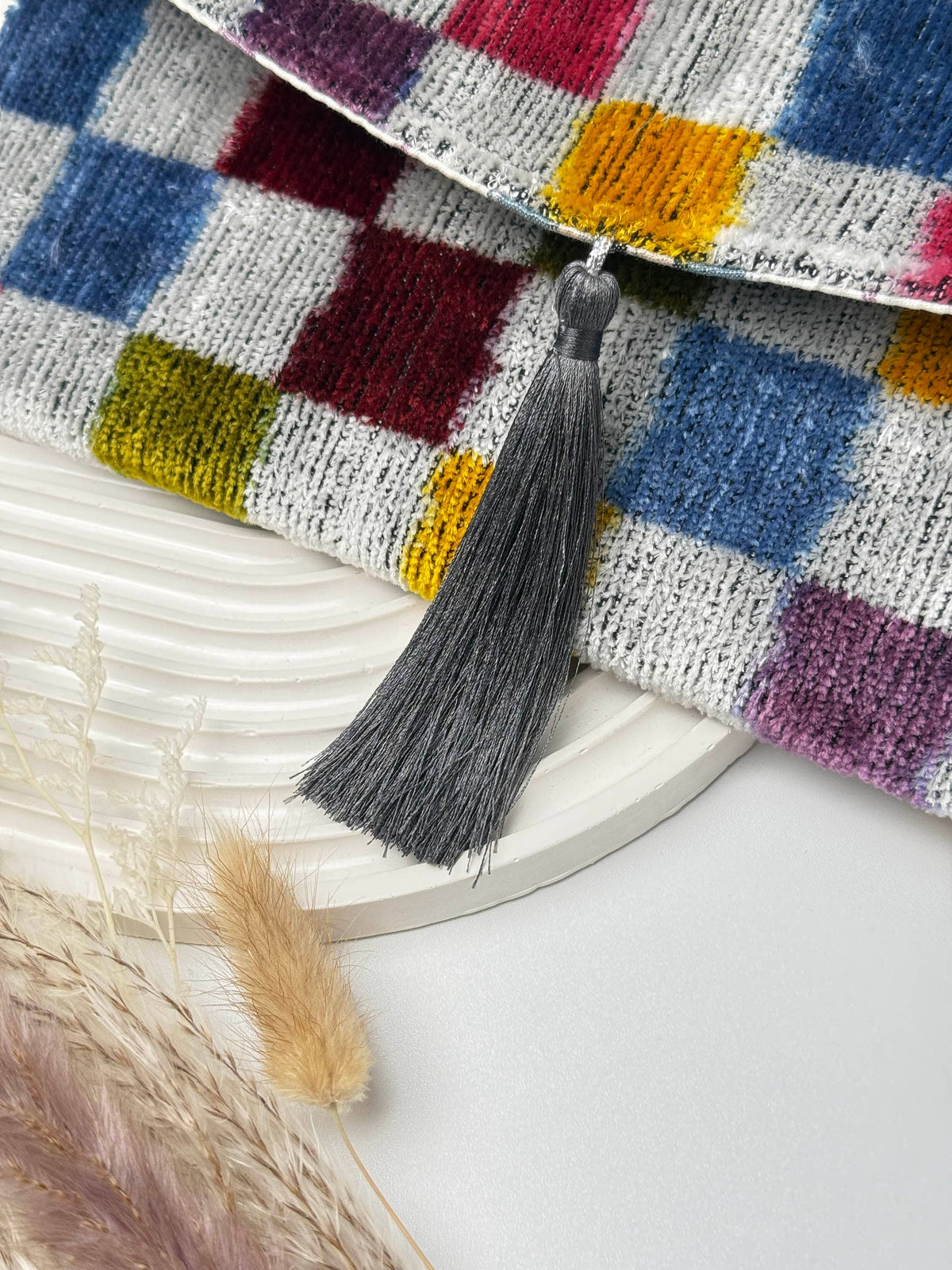 Pochette ikat en velours de soie - Sac à main bohème mosaïque vive