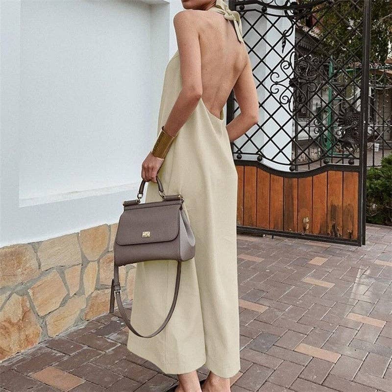 Robe maxi kaki ample à dos nu