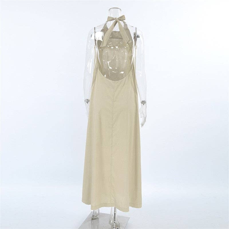 Robe maxi kaki ample à dos nu